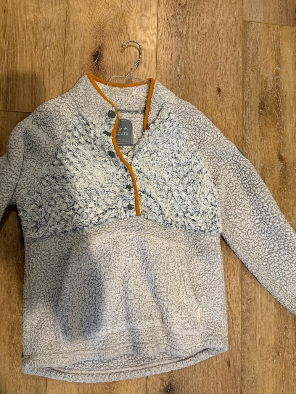 Simply Southern Cream Sherpa Pullover with Orange Trim
